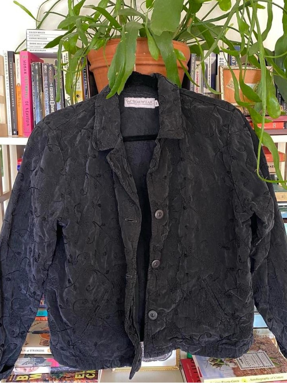 Vintage Black Embroidered Bomber Jacket